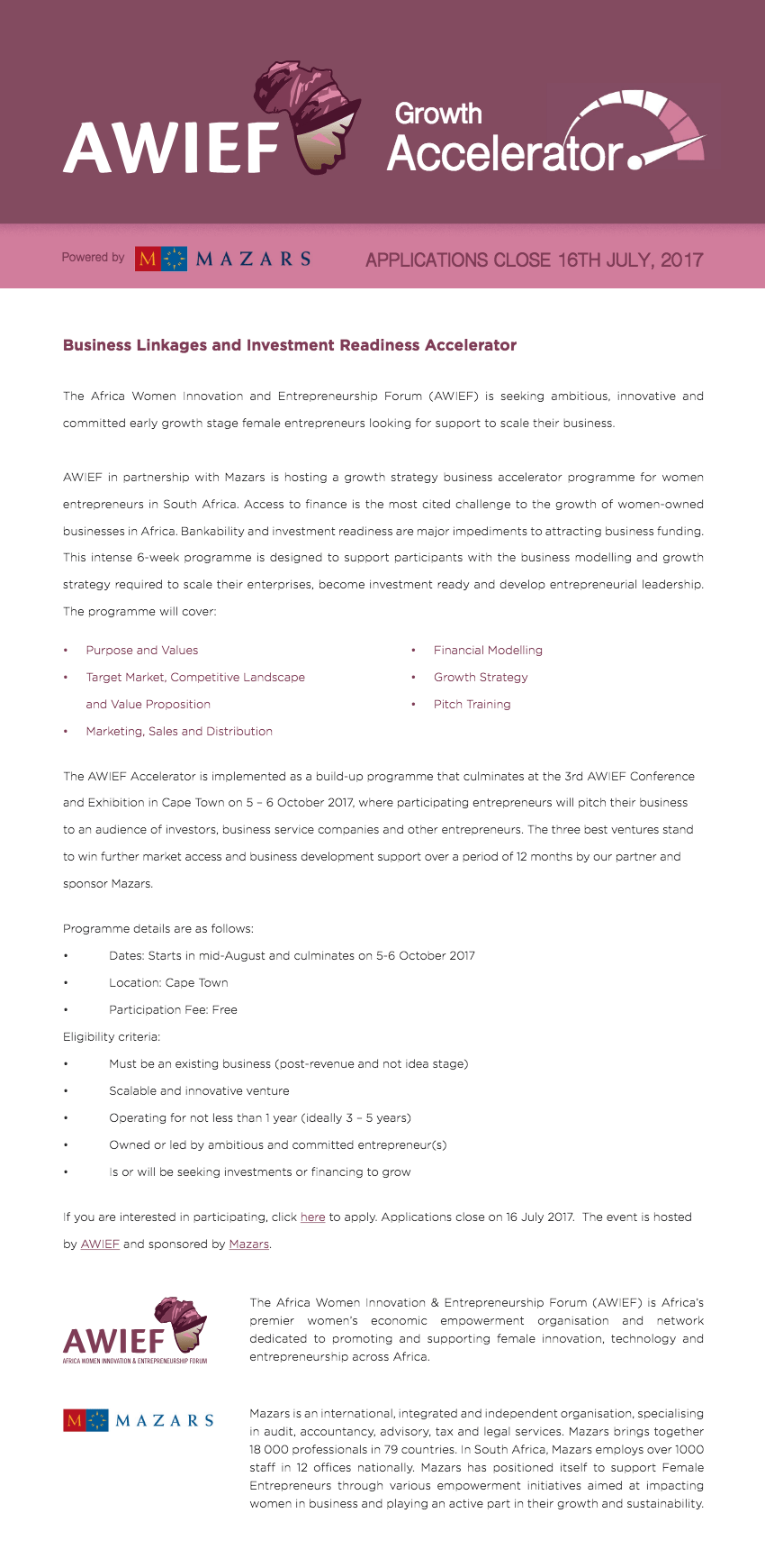 AWIEF - 2017 AWIEF Growth Accelerator Programme | AWIEF